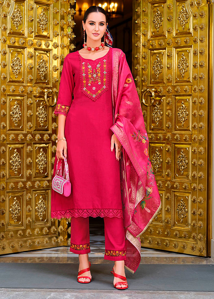 3 Pc Pink Silk Suit Set