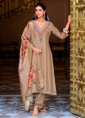3 Pc Brown Silk Suit Set