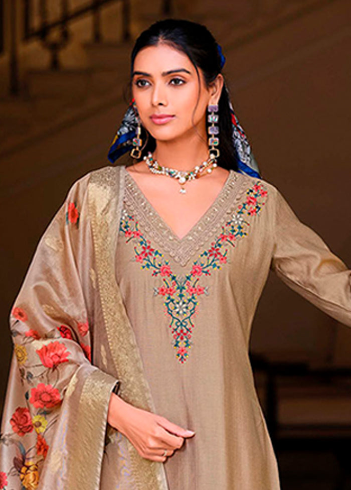 3 Pc Brown Silk Suit Set