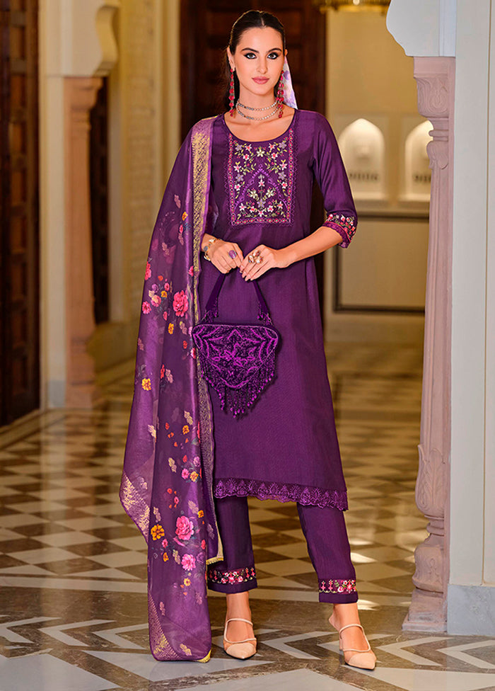 3 Pc Purple Silk Suit Set