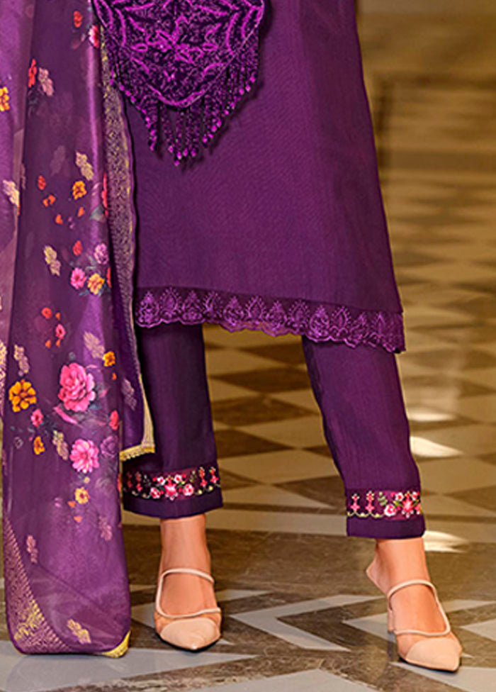 3 Pc Purple Silk Suit Set