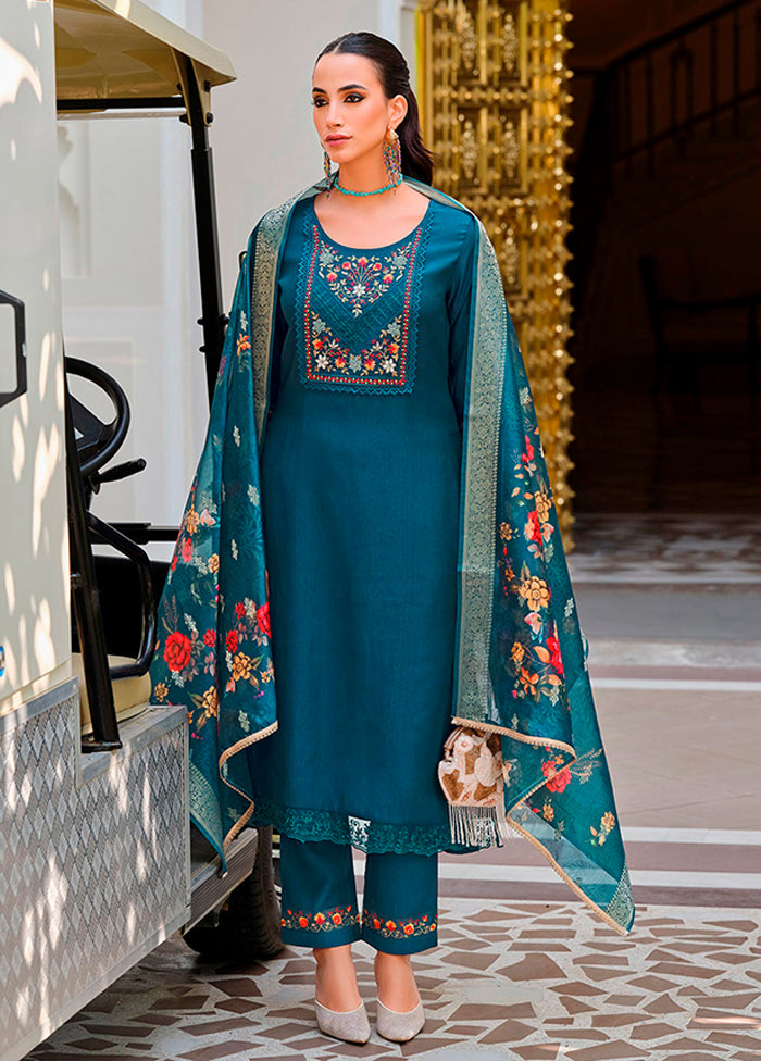 3 Pc Green Silk Suit Set