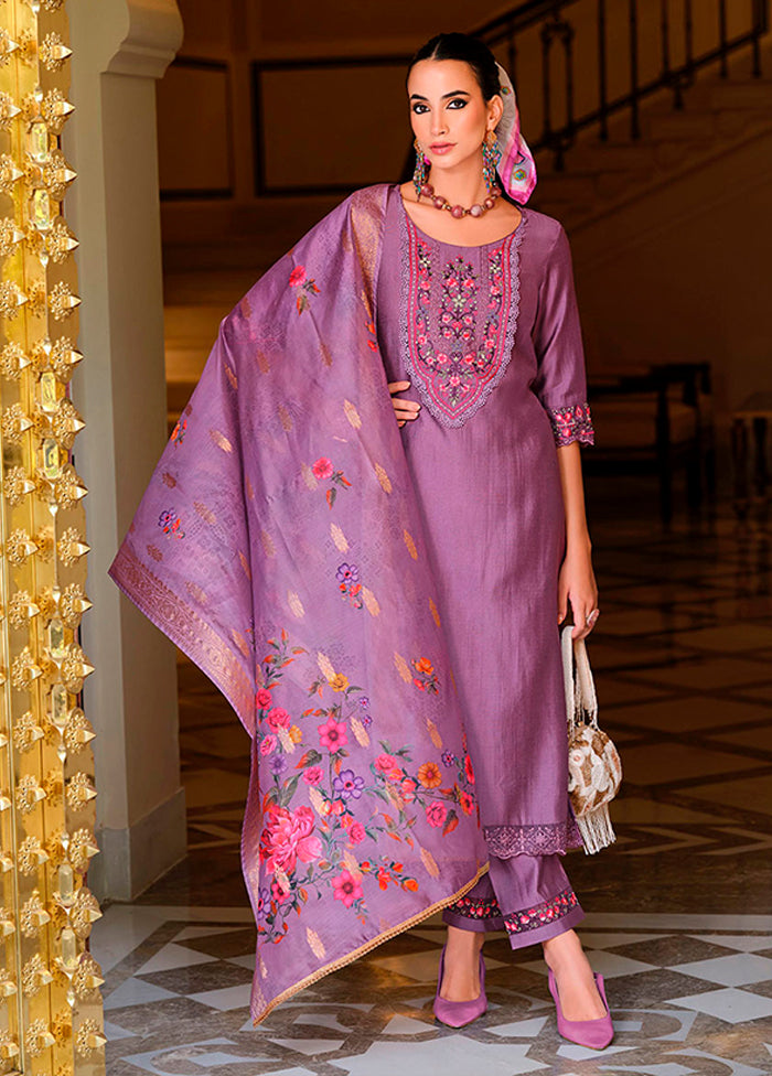 3 Pc Purple Silk Suit Set