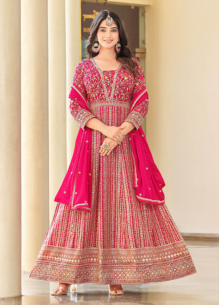 3 Pc Pink Georgette Anarkali Suits Set