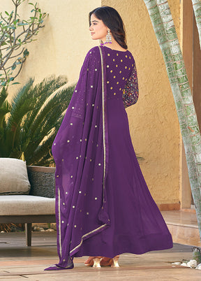 3 Pc Purple Georgette Anarkali Suits Set