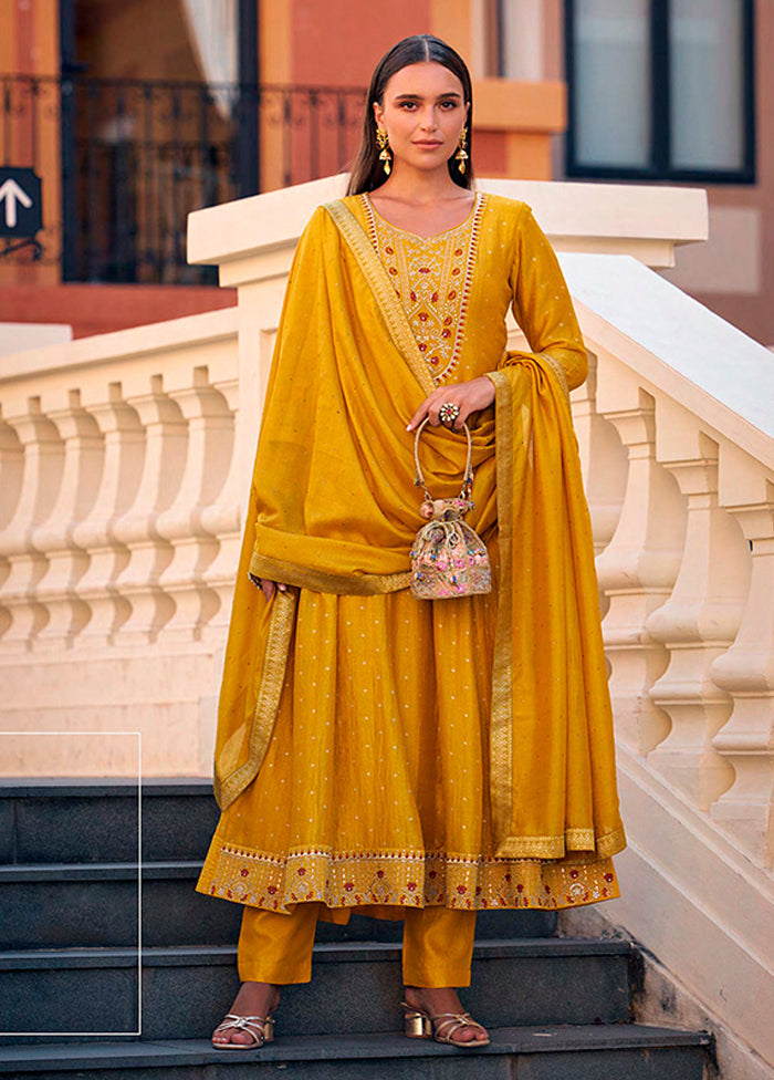 3 Pc Yellow Silk Suit Set