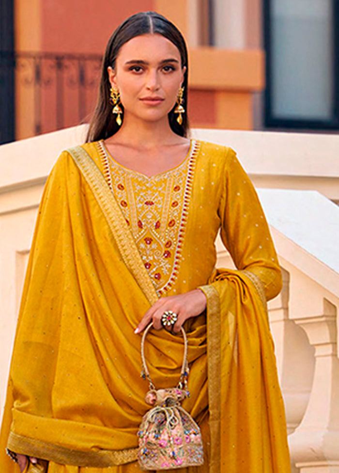 3 Pc Yellow Silk Suit Set