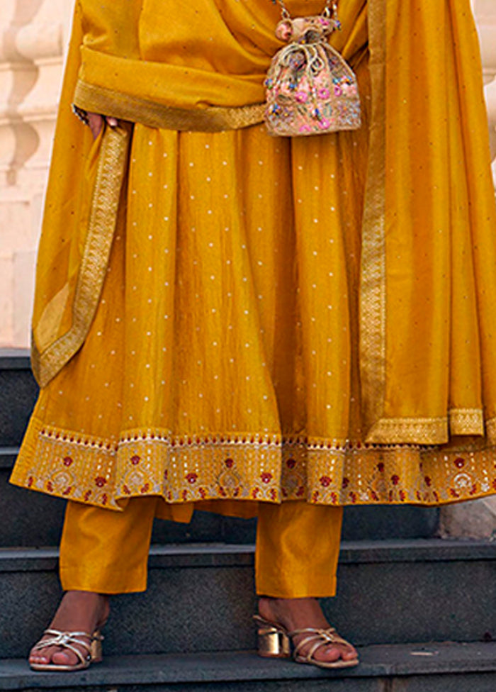 3 Pc Yellow Silk Suit Set