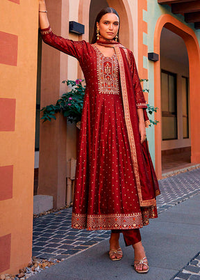 3 Pc Maroon Silk Suit Set