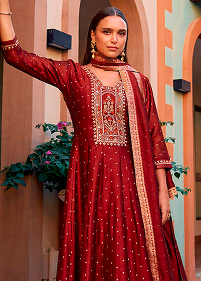 3 Pc Maroon Silk Suit Set