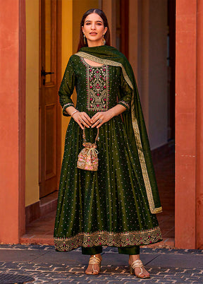 3 Pc Green Silk Suit Set