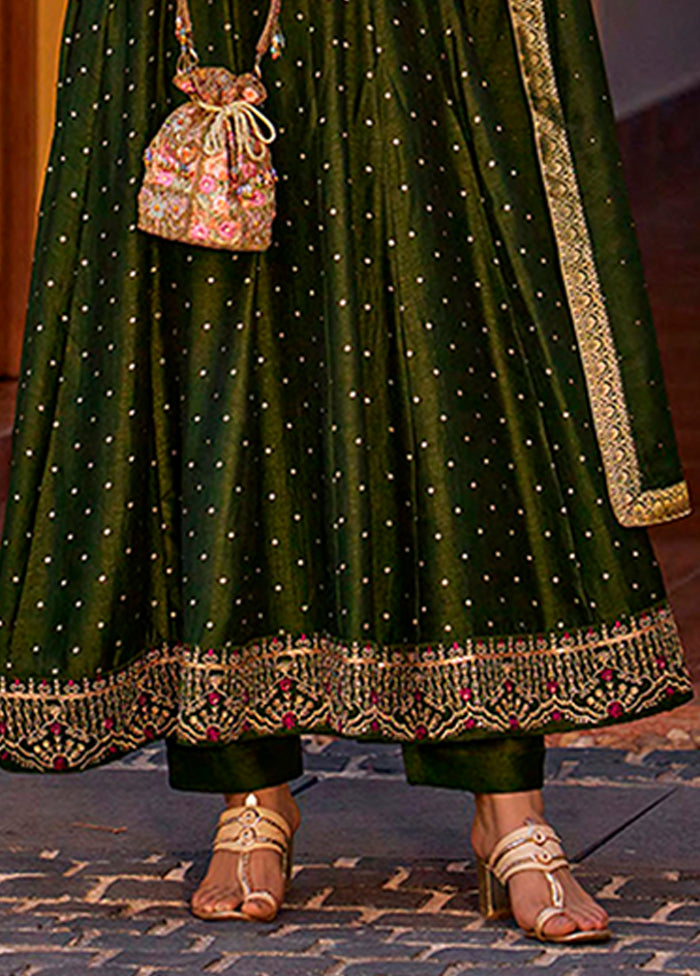 3 Pc Green Silk Suit Set