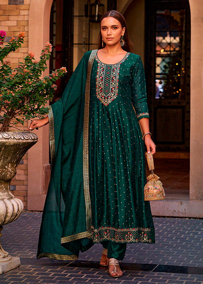 3 Pc Green Silk Suit Set
