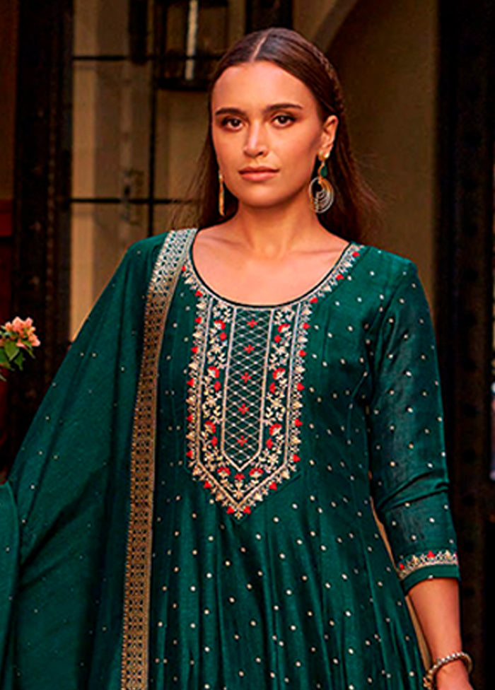 3 Pc Green Silk Suit Set