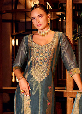 3 Pc Blue Silk Suit Set