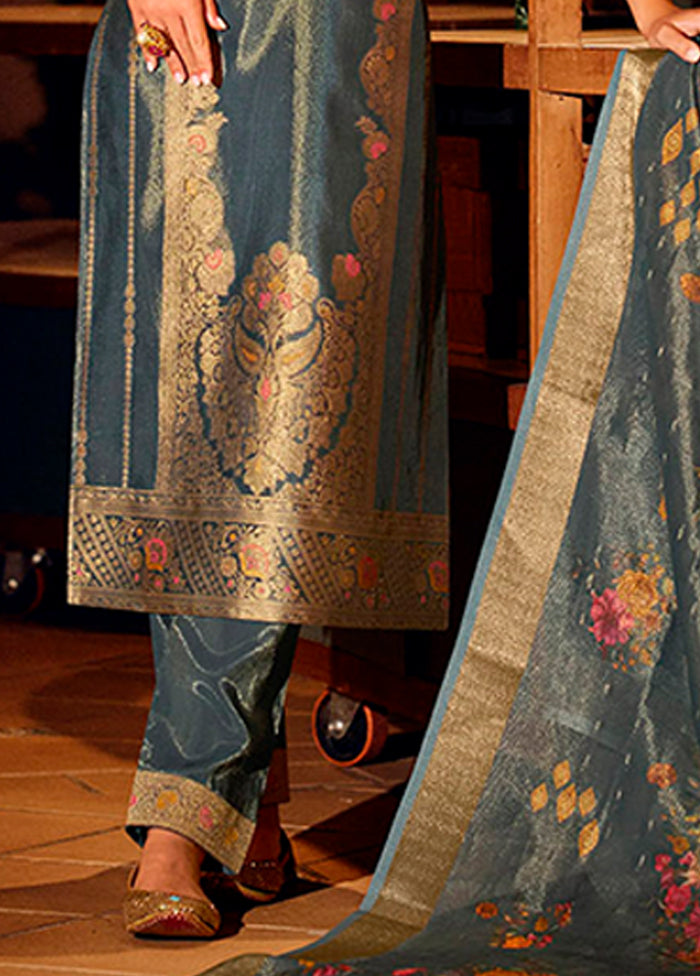 3 Pc Blue Silk Suit Set