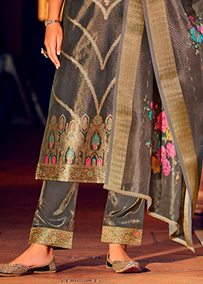 3 Pc Grey Silk Suit Set