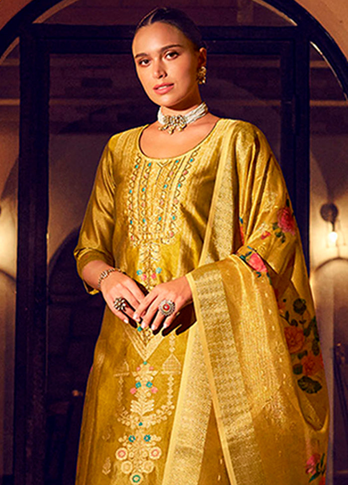 3 Pc Yellow Silk Suit Set