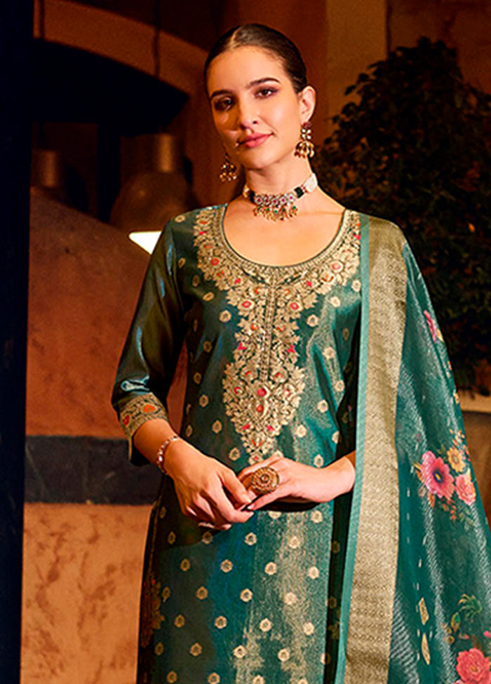 3 Pc Green Silk Suit Set