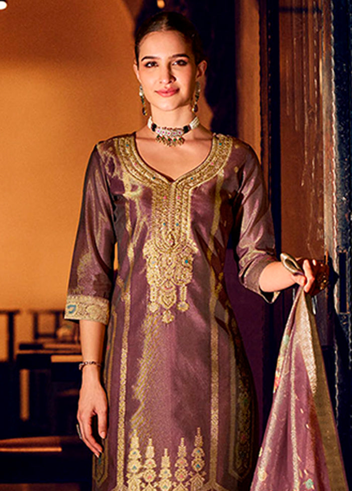 3 Pc Purple Silk Suit Set