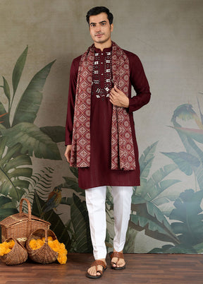 Maroon Viscose Kurta With Dupatta