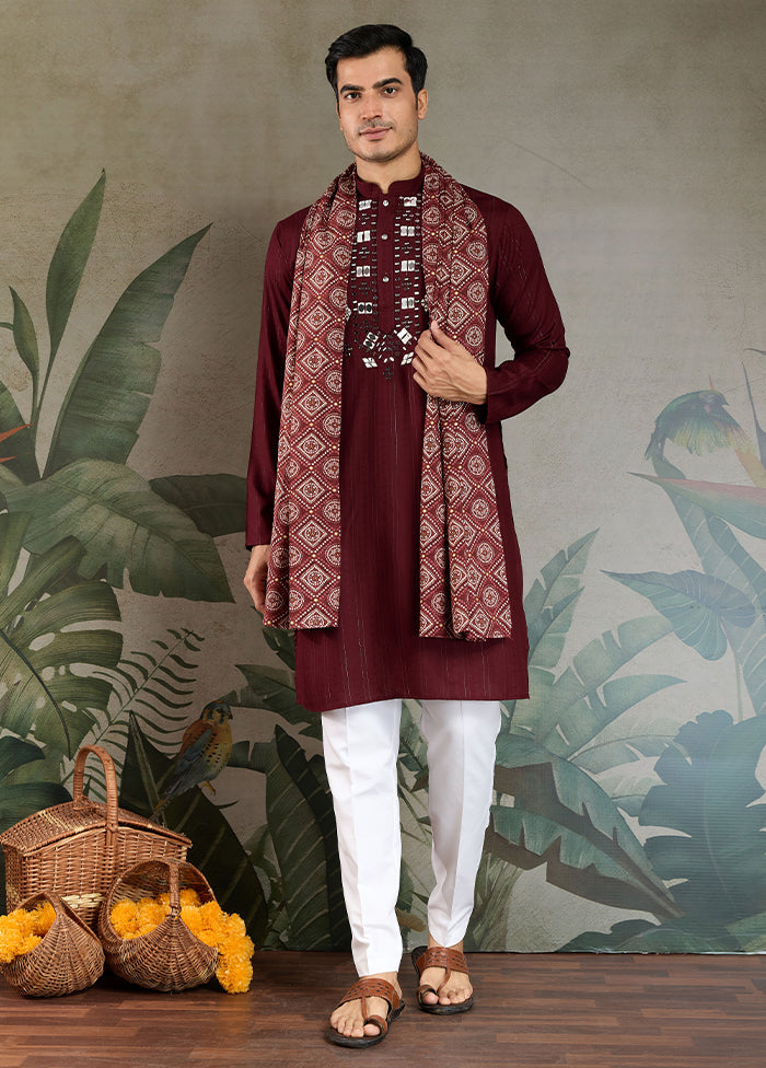 Maroon Viscose Kurta With Dupatta