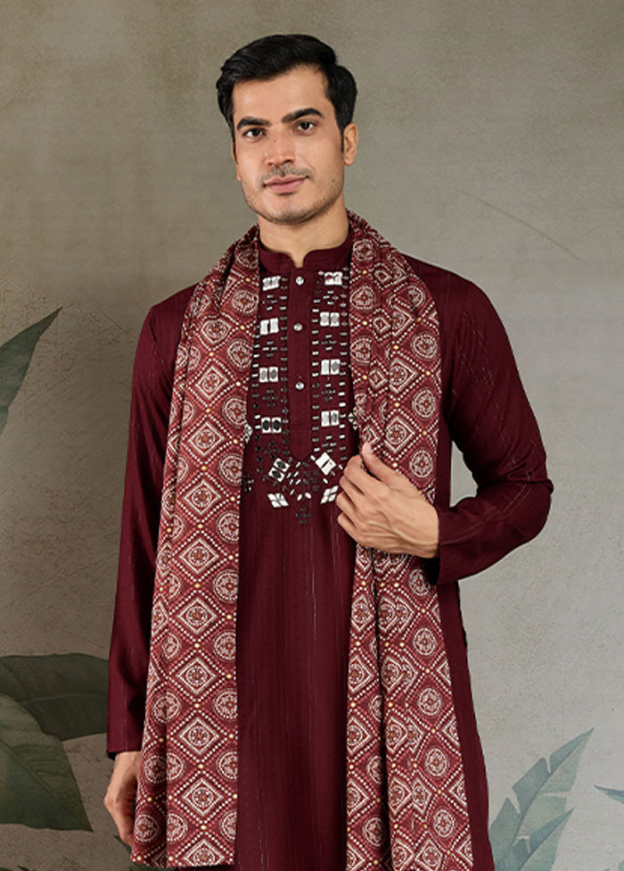 Maroon Viscose Kurta With Dupatta