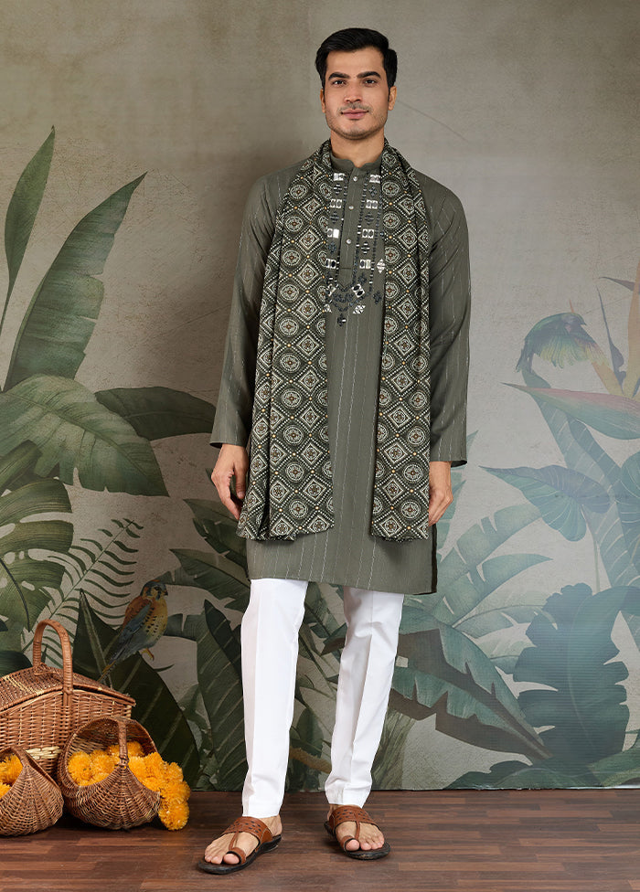 Green Viscose Kurta With Dupatta