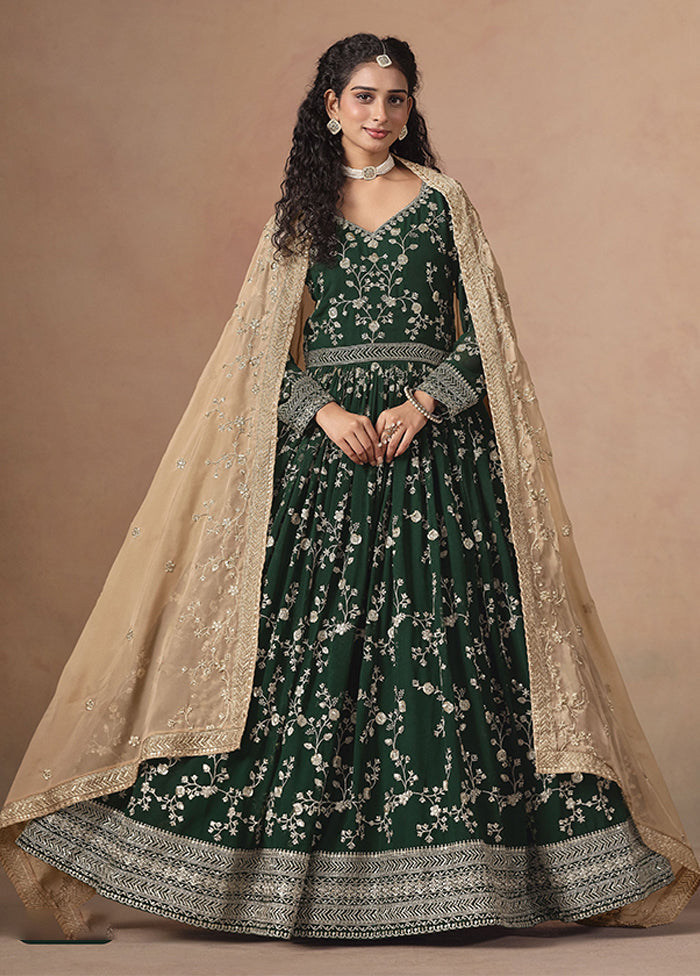 3 Pc Green Georgette Anarkali Suits Set
