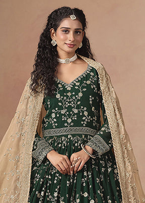 3 Pc Green Georgette Anarkali Suits Set
