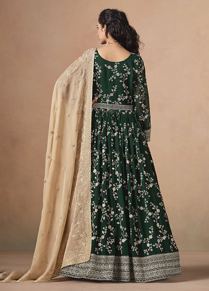 3 Pc Green Georgette Anarkali Suits Set