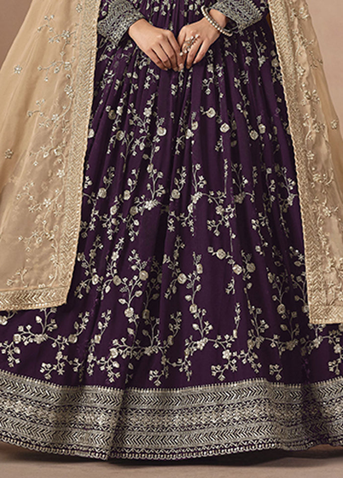 3 Pc Wine Georgette Anarkali Suits Set