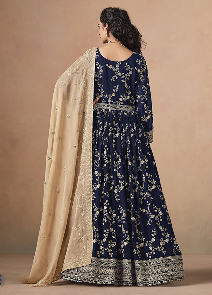 3 Pc Blue Georgette Anarkali Suits Set