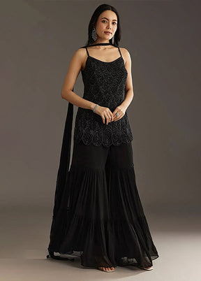3 Pc Black Georgette Plazzo Suits Set