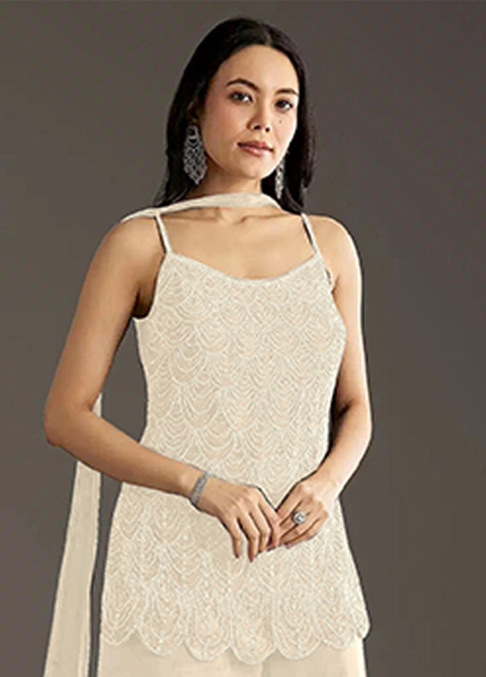 3 Pc Cream Georgette Plazzo Suits Set