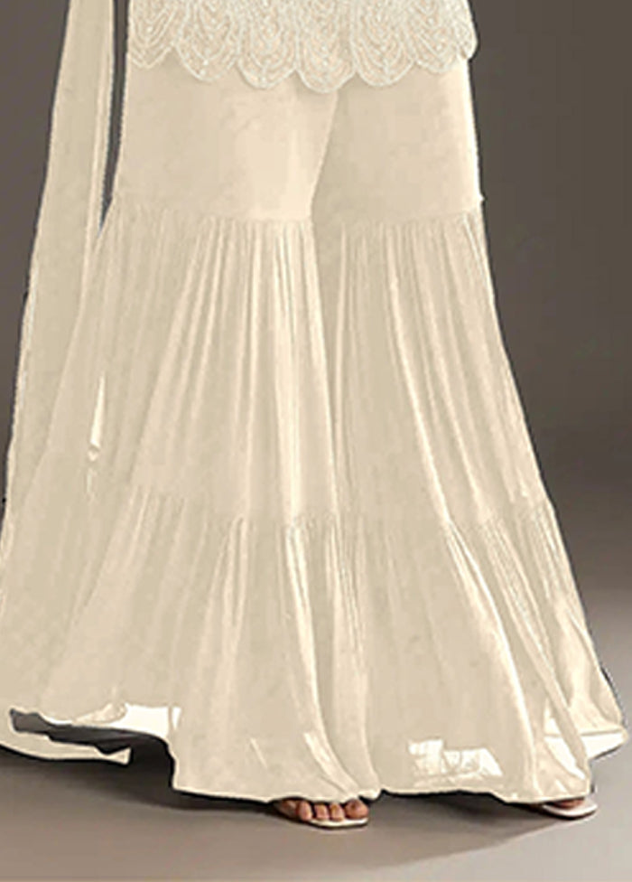 3 Pc Cream Georgette Plazzo Suits Set