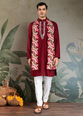 Maroon Viscose Kurta With Dupatta