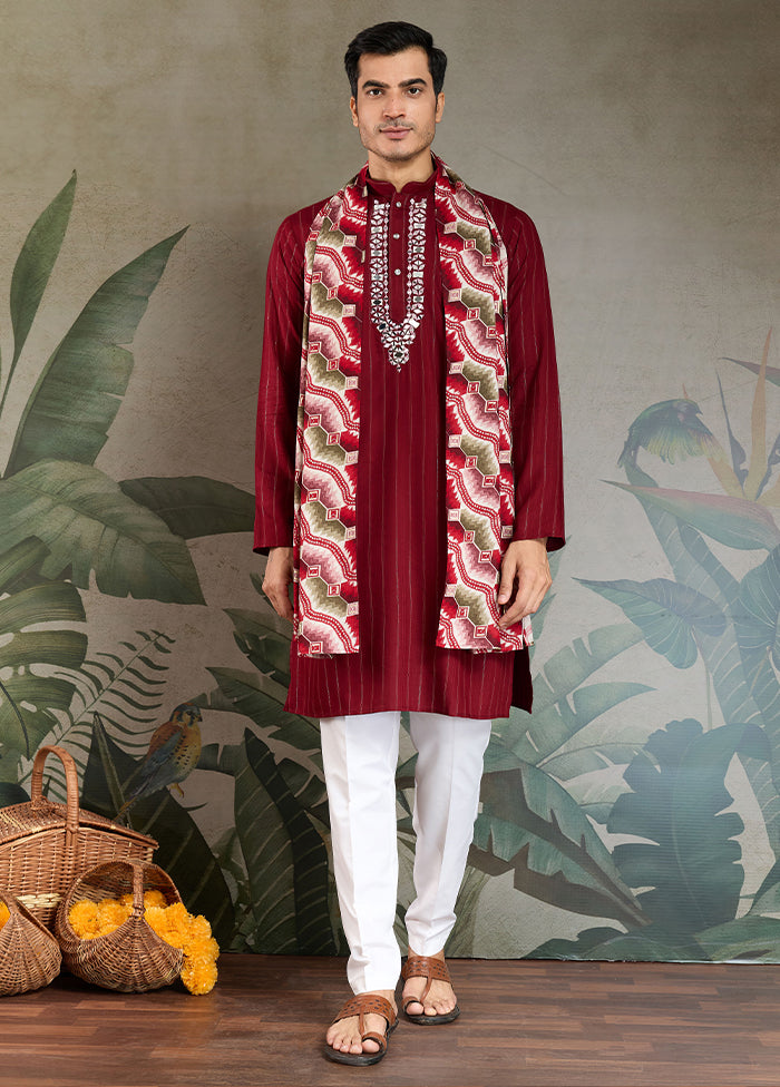Maroon Viscose Kurta With Dupatta
