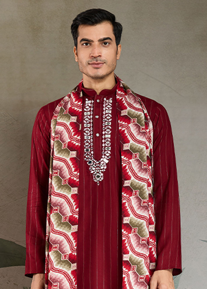 Maroon Viscose Kurta With Dupatta
