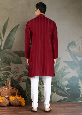 Maroon Viscose Kurta With Dupatta