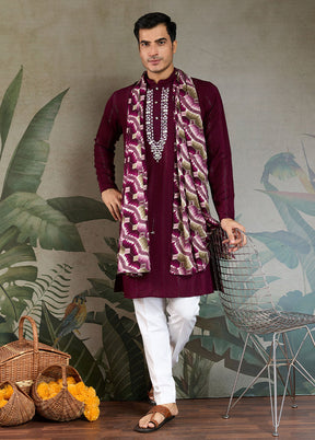 Purple Viscose Kurta With Dupatta