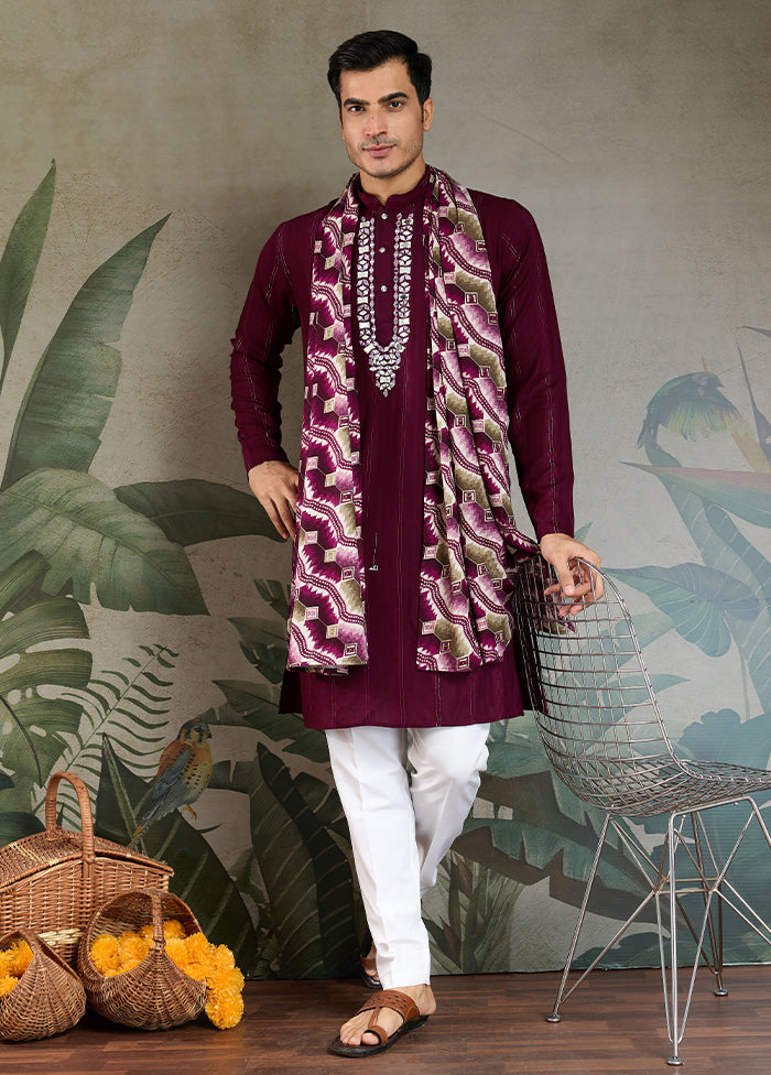Purple Viscose Kurta With Dupatta