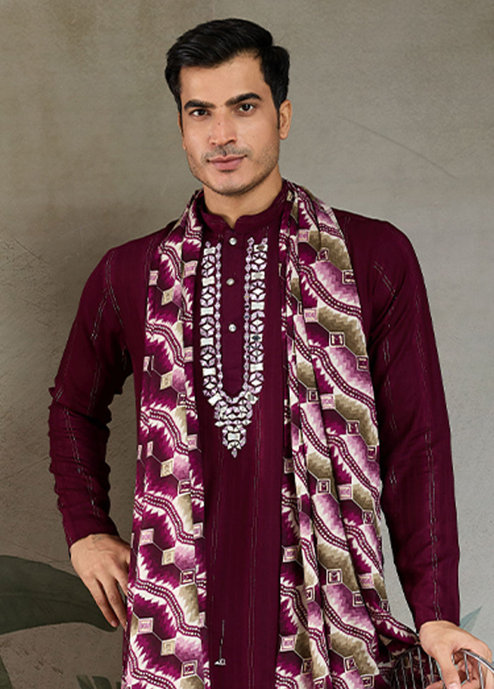 Purple Viscose Kurta With Dupatta