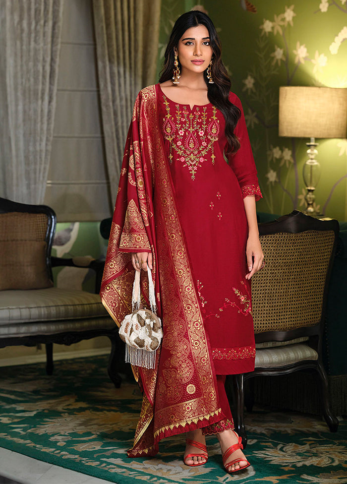 3 Pc Maroon Silk Suit Set