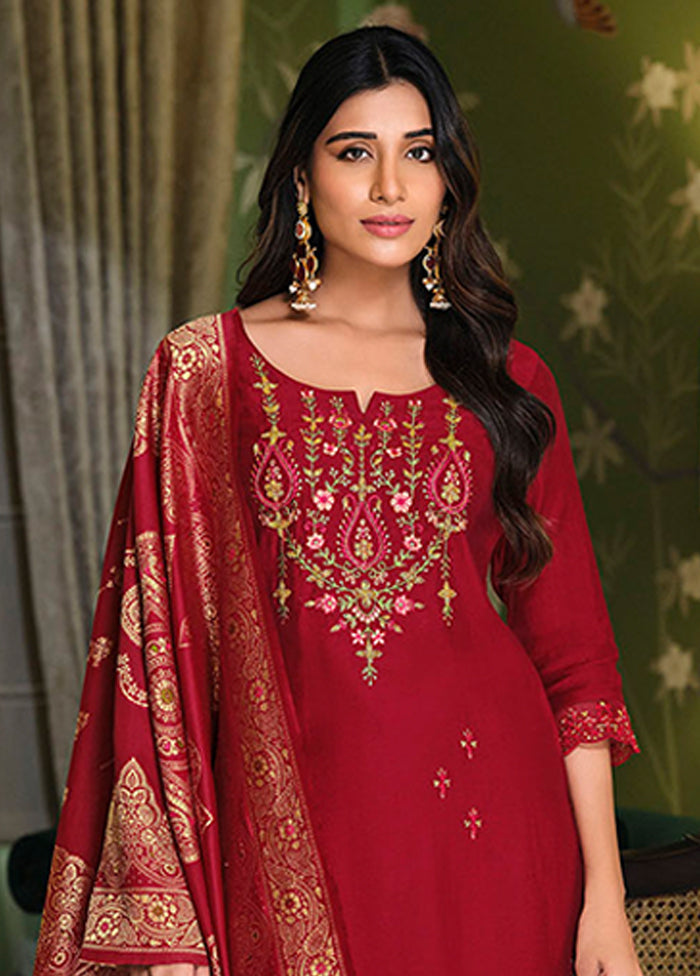 3 Pc Maroon Silk Suit Set