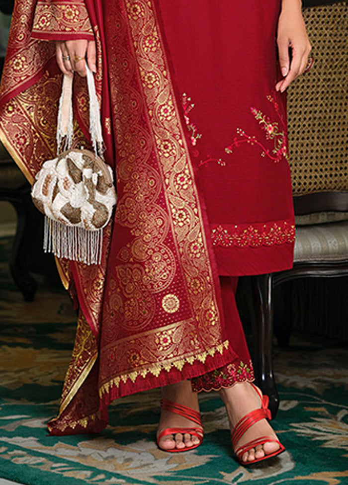 3 Pc Maroon Silk Suit Set