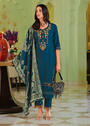 3 Pc Blue Silk Suit Set