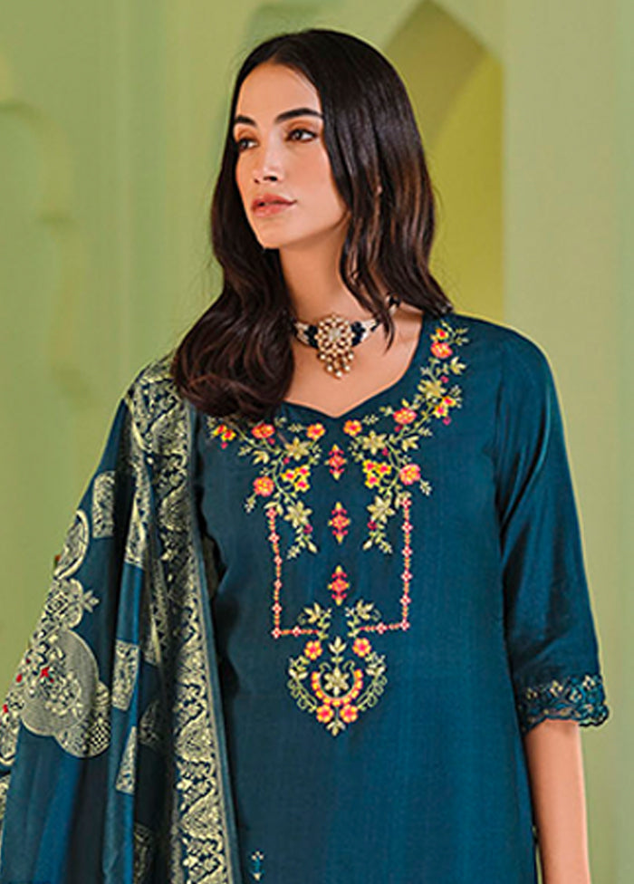 3 Pc Blue Silk Suit Set