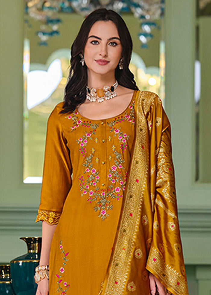 3 Pc Yellow Silk Suit Set