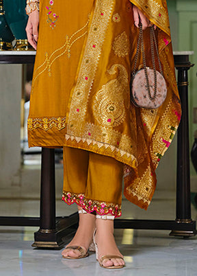 3 Pc Yellow Silk Suit Set